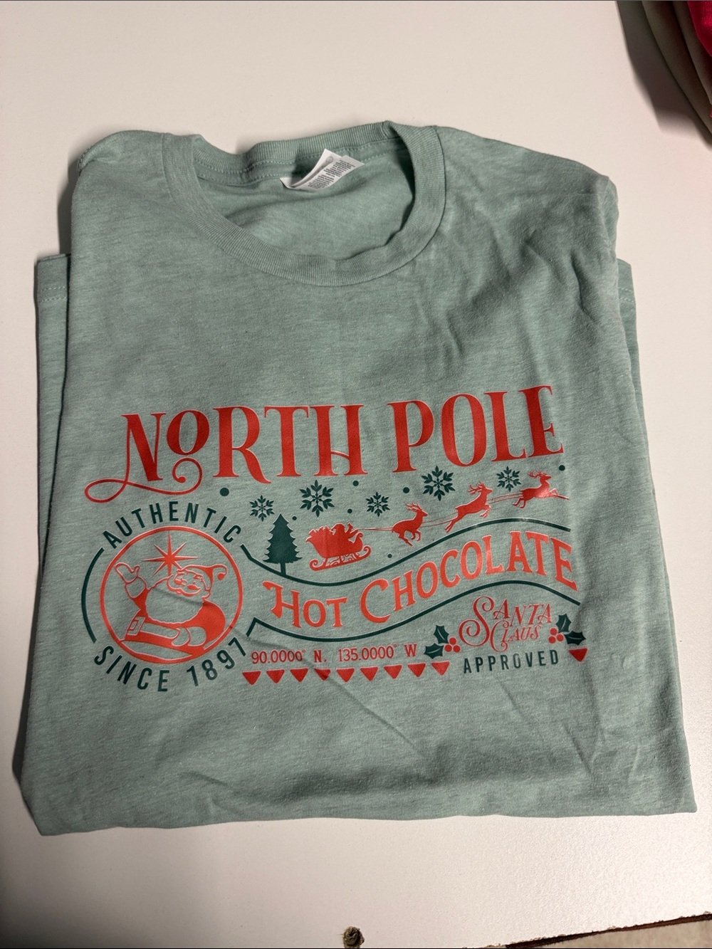 North Pole Hot Chocolate Graphic Tee - Mint Green & Red